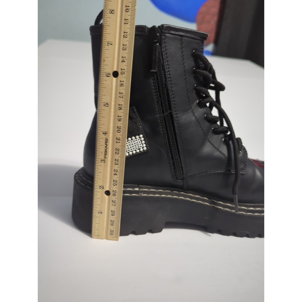 Karl Lagerfeld Paris Dixie Patch Combat Boots Sz 8 logo chunky biker festival - Picture 3 of 16